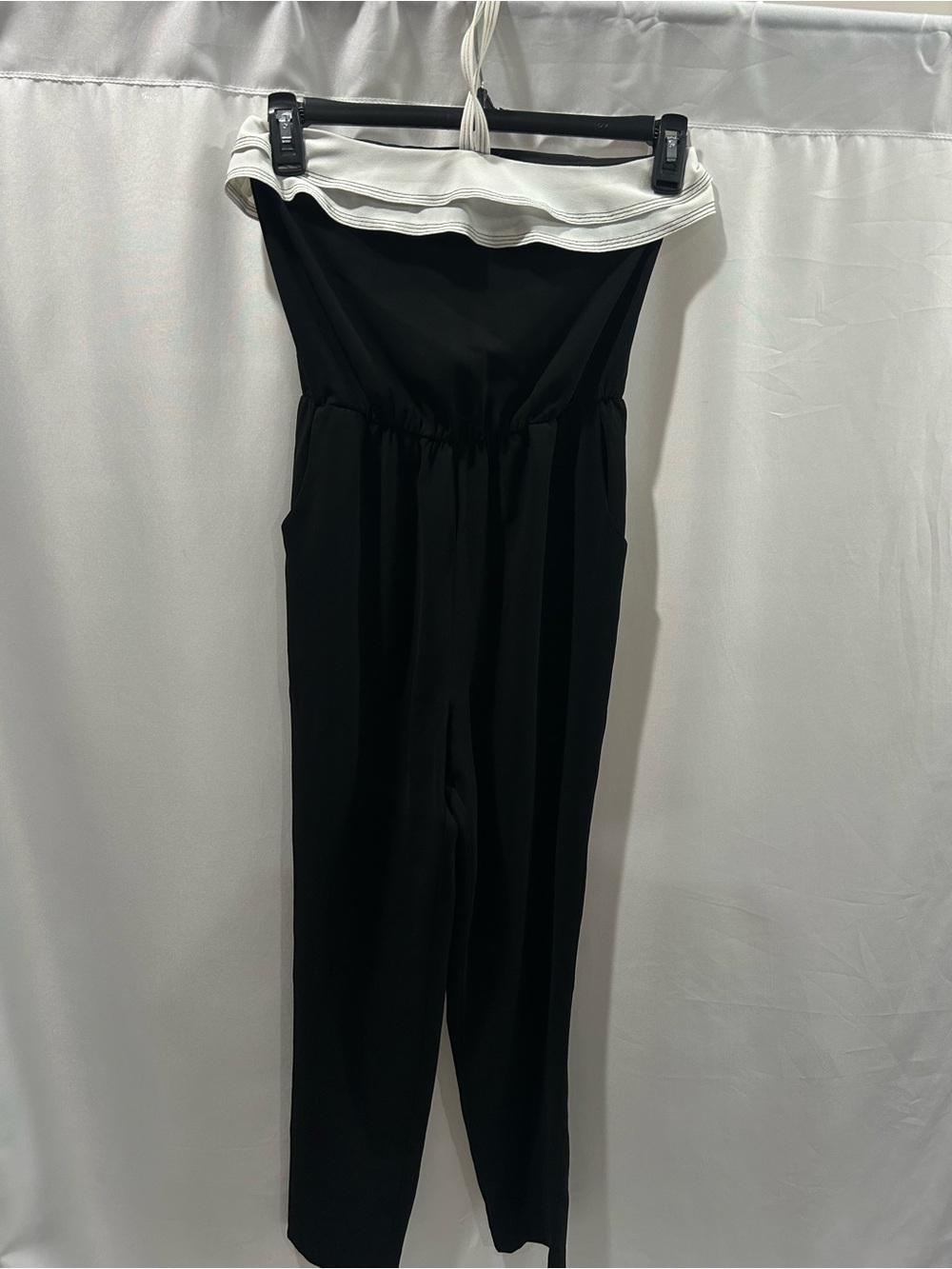 Greylin Tie Neck Black Jumpsuit with White Trim off the shoulder EUC